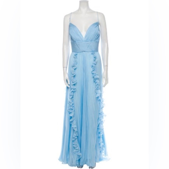 PLEATED SLEEVELESS FLOWY GOWN powder blue size 10 - Picture 4 of 6